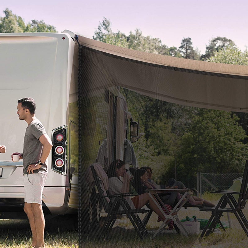 EXCELFU RV Awning Side Sun Shade Screen 9'X7', Black Mesh Screen RV Awning Side Shade Camping Trailer Canopy UV Sun Blocker Complete Kits - Image 5
